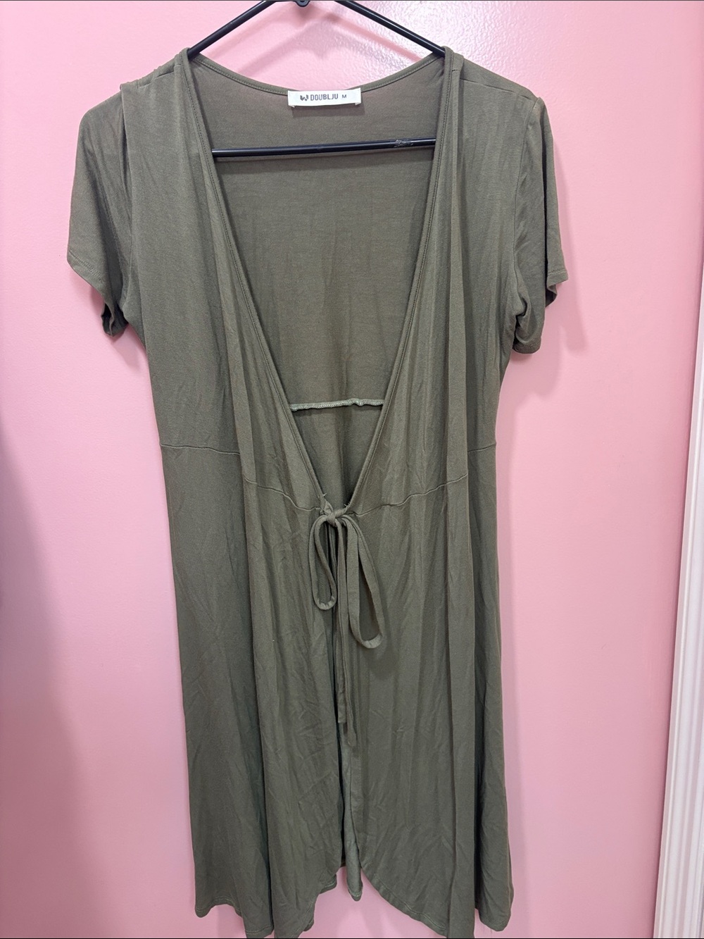 Doublju Olive Green Tie-Front over shirt or wrap dress